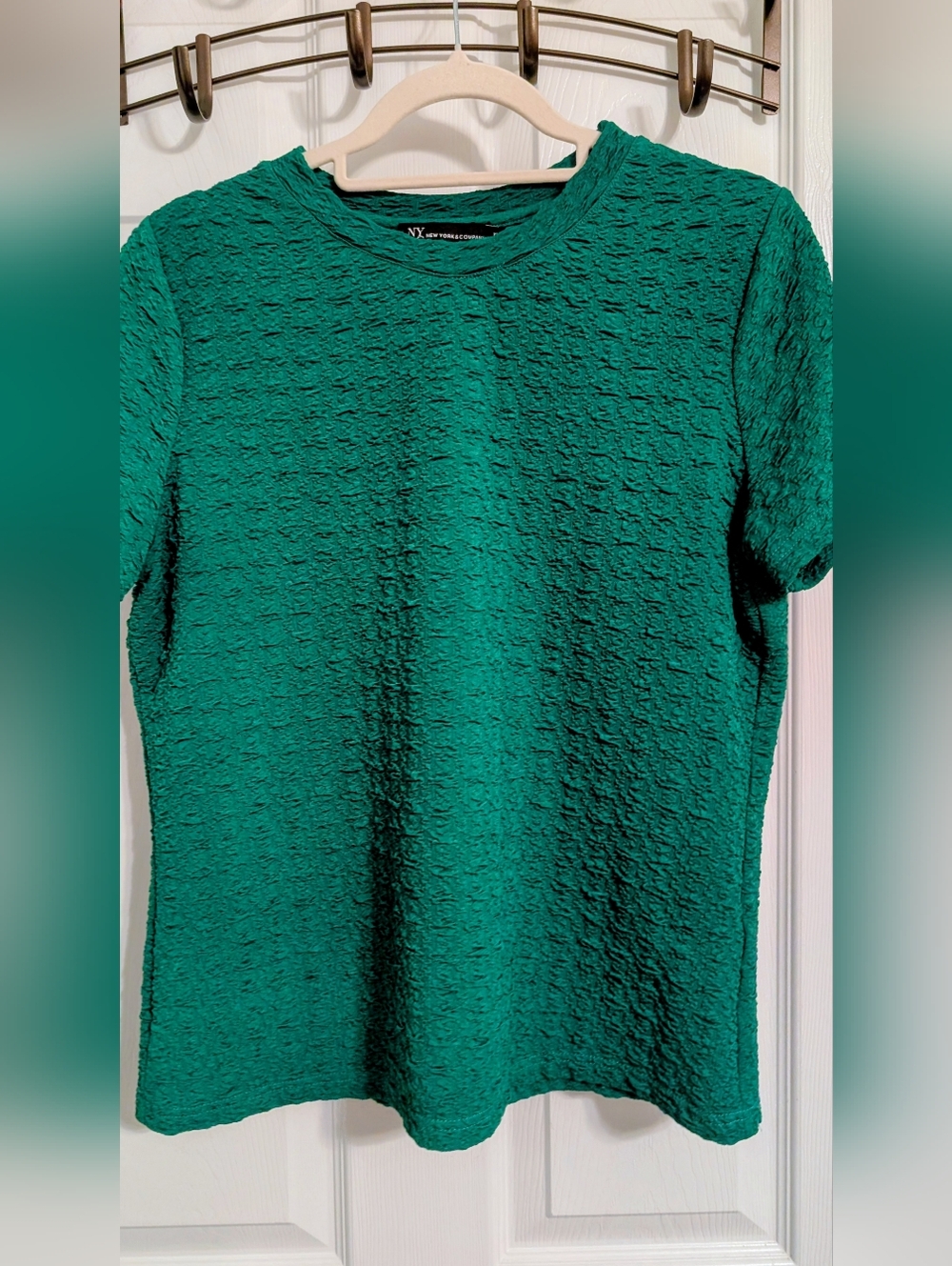 NY Collection Textured Green Short Sleeve Top